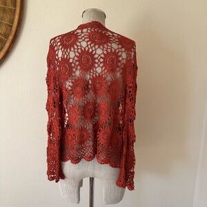Vintage Y2K Crocheted Rust Orange Fairycore Festival Medallion Cardigan Woman M